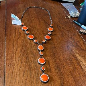Iris & Lily orange genuine gemstones long statement necklace 18”